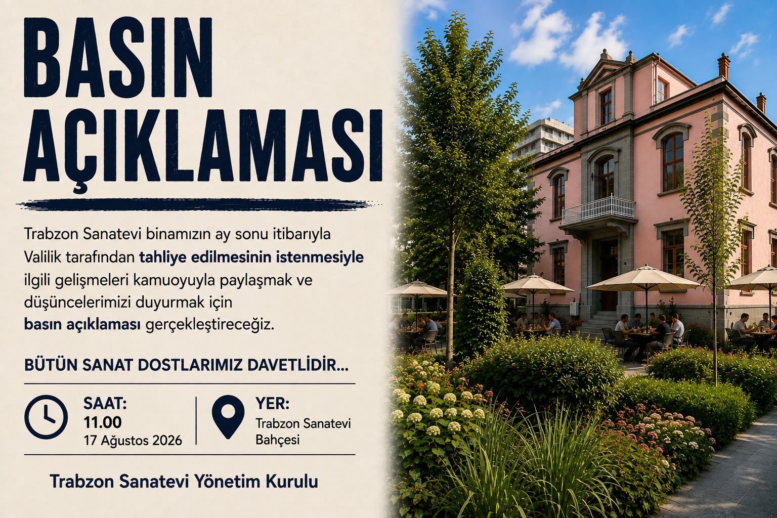 TRABZON SANATEVİ’NDEN BASIN AÇIKLAMASI